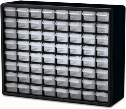 Akro-Mils 64-Drawer Plastic Drawer Storage Cabinet for Garage Organization, Bead Organizer, Building Bricks Storage, Teacher Toolbox, Makeup Organizer, 20" W x 6" D x 16" H, 10764 Black