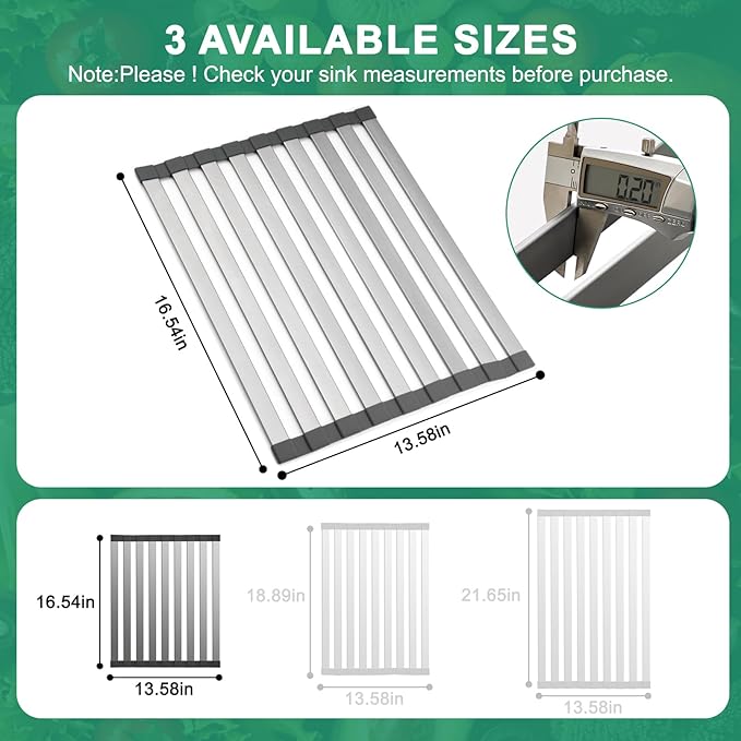 Hobychild 16.5" X 13" Roll Up Dish Drying Rack，Over The Sink Drying Rack 304 Stainless Steel Foldable Heat-Resistant Dishes Drainer for Kitchen and RV Sink Counter