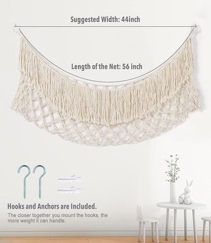 Stuffed Animal Hammock - Extra Large 56'' Long, Stuffed Animal Storage, stuffed animal Holder net, Hammock Large, Storage Hanging Organizer - Cream White