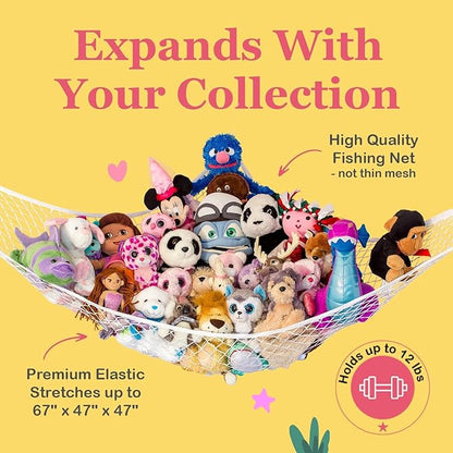 Lilly's Love Stuffed Animal Hammock | Corner Hanging Organizer, Toy Storage, Stuffed Animal Storage Net | Made From Quality Fishing Net, Holds 12lbs | 67"x47"x47" (Blue)