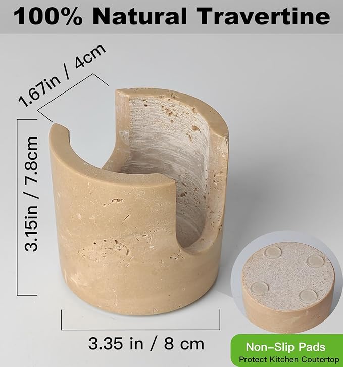 BekPooQ Luxury Travertine Sponge Holder – Fast-Drying, Rust-Proof Kitchen Sink Caddy, Non-Slip Base, Compact Stone Sponge Caddy for Kitchen Sink Counter, for Modern & Farmhouse Homes, Beige