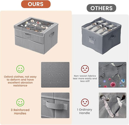 PHINOX Shoe Organizer for Closet, Fits up to 16 Pairs, Shoe Storage Bins with Clear Cover and Reinforced Handles, Foldable Shoe Storage Organizer, Space Saving Shoe Holder for Wardrobe, 1 Pack Grey
