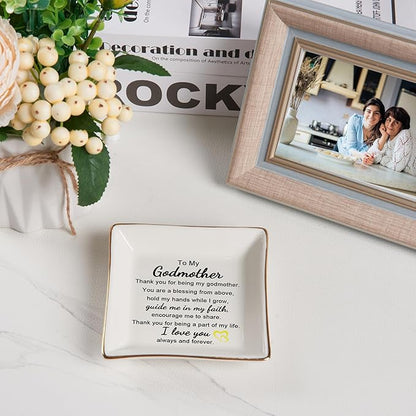 Piudee Godmother Gift - Thank You for Being My Godmother Jewelry Dish Trinket Tray, Godmom Birthday Mother's Day Christmas Gifts for Godmother, Godmother Gifts from Godchild