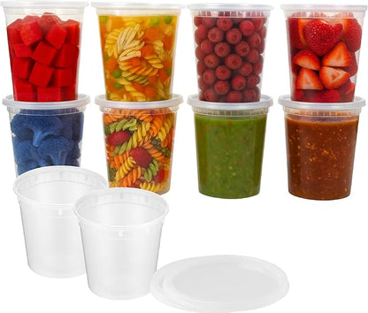 ProTakeOut 24oz [50 set] Heavy Duty Plastic Deli Container | BPA-Free Food Storage with Airtight Leak‑Proof Lids | Microwave, Freezer & Dishwasher Safe – Stackable, Bulk Reusable Soup & Meal Prep Tub