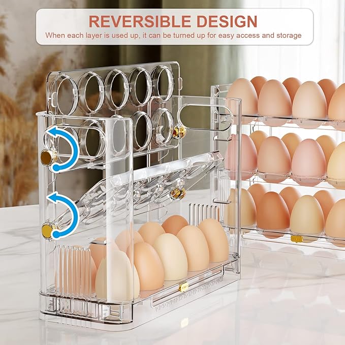 Reversible Egg Holder for Refrigerator and Countertop - Clear 30-Egg Storage Tray