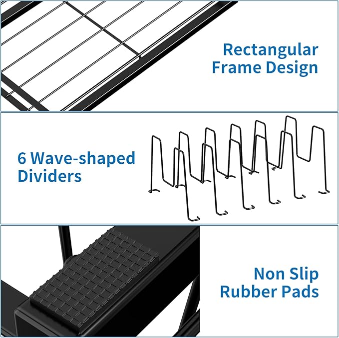 GAGUIUP Premium Adjustable Kitchen Bakeware and Pan Organizer - Food Container Lid Organizer Ideal for Cabinet, Drawers, Cupboard, Pantry Storage, Matte Black