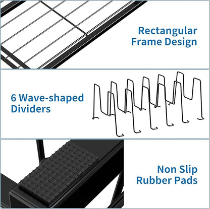 GAGUIUP Premium Adjustable Kitchen Bakeware and Pan Organizer - Food Container Lid Organizer Ideal for Cabinet, Drawers, Cupboard, Pantry Storage, Matte Black