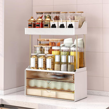 caktraie Bathroom Organizers and Storage - 3 Drawers 2 Tier Makeup Organizer, Cosmetic Storage Drawer for Dresser Countertop and Bathroom Vanity for Large Skincare, Perfume, Amber