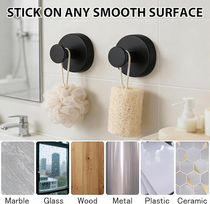 HESUSLA Suction Cup Hooks for Wreaths on Glass,2025 New Model No-Drill Suction Cup Hooks,Wreath Hangers for Front Doors,Metal Towel Hooks for Showers Bathrooms Mirrors(2 Pack,Black)