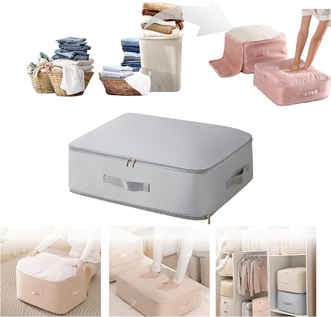 SINKZAICO Ultra Space Saving Self Compression Organizer,Packing Cubes,Waterproof And Moisture-Proof,High Capacity,For Blankets Clothes Duvet Comforter（Gray 21.2 * 16.2 * 11.8 In）
