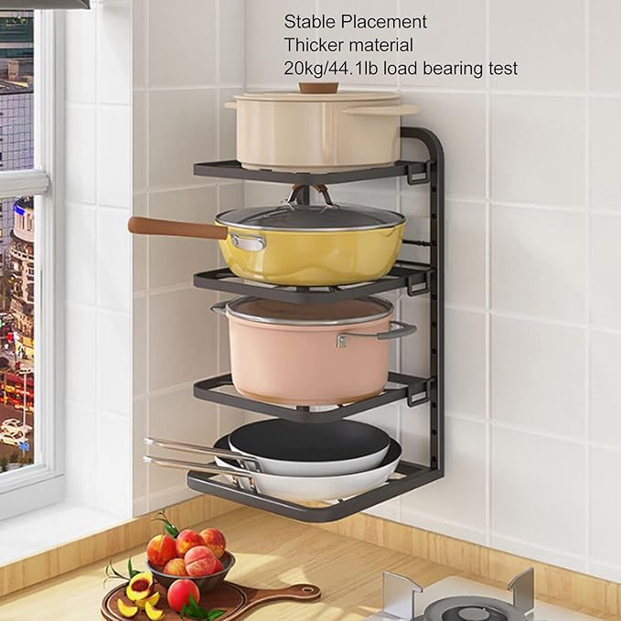 Miskall Pot Rack Organizers, 4 Tiers Pots and Pans Organizer for Kitchen Organization & Storage, Pan Rack for Kitchen, Lid Organizer for Pots and Pans