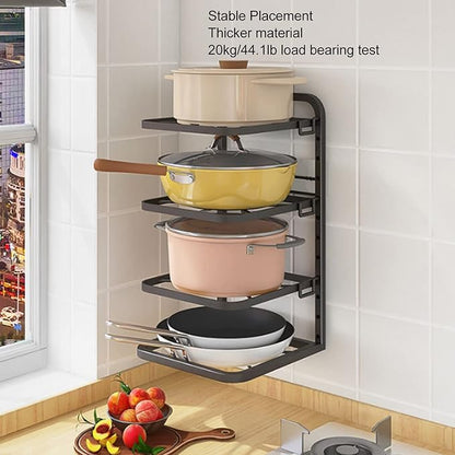 Miskall Pot Rack Organizers, 4 Tiers Pots and Pans Organizer for Kitchen Organization & Storage, Pan Rack for Kitchen, Lid Organizer for Pots and Pans