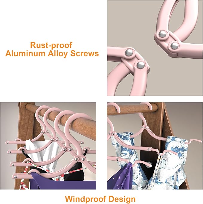 NICEDACK Premium Travel Hangers 12 Pack Portable Folding Clothes Hangers - Super Bearing Collapsible Hanger Foldable Clothes Drying Rack for Travel, Indoor and Outdoor Use, Pink
