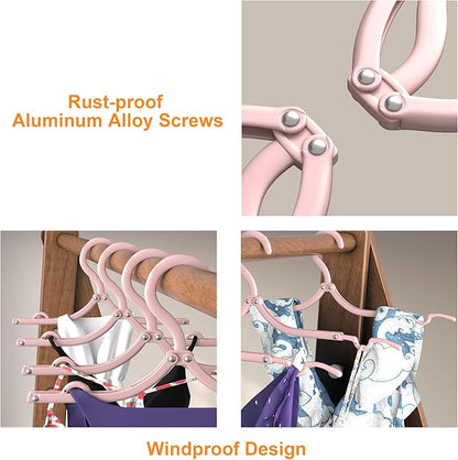 NICEDACK Premium Travel Hangers 12 Pack Portable Folding Clothes Hangers - Super Bearing Collapsible Hanger Foldable Clothes Drying Rack for Travel, Indoor and Outdoor Use, Pink