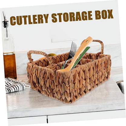 Elegant Woven Straw Basket Storage and Organization for Snacks and Cutlery
