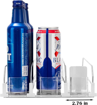 Rula Drink Organizer for Fridge, Width Adjustable Water Bottle Pusher Glide, Self-Pushing Soda Can Dispenser for Refrigerator - Holds up to 15 Cans (15"D, 3 Rows)