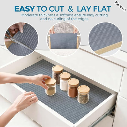 Hersvin Shelf Liners 20 in x 20 ft EVA Drawer Mats, Non-Adhesive Cupboard Pad, Kitchen Cabinet Lining Fridge Cushion (Gray Crossed Stripe, 50.8x610cm)