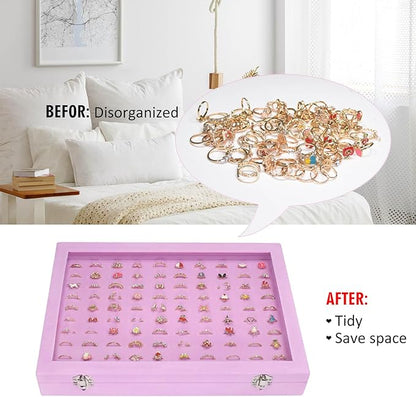 Rings Organizer Tray 100 Slot Velvet Rings Earring Storage Box TranSparent Cover Jewelry Store Ring Display Box Jewelry Display Cabinet for Girl Wife Mother.