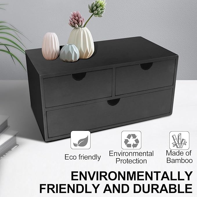 Desk Organizer with Drawers Countertop Drawer Organizer Drawers for Desk Top Home Office Workspace Bathroom Toiletries Supplies (black)