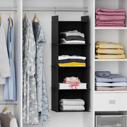 YOUDENOVA Hanging Closet Organizer, 4-Shelf Closet Hanging Shelves, Black