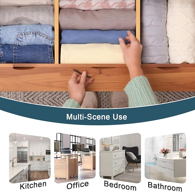 Lzerking Kitchen Drawer Dividers 6 Pack, 4.65" High Adjustable Bamboo Drawer Organizers for Clothes (12-17.5"), Spring Loaded, Expandable Utensil Organizer for Kitchen Storage, Dresser, Bedroom