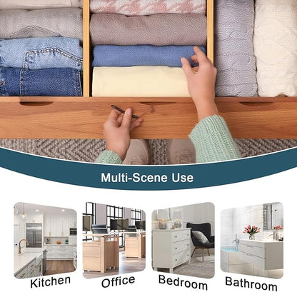 Lzerking Kitchen Drawer Dividers 6 Pack, 4.65" High Adjustable Bamboo Drawer Organizers for Clothes (12-17.5"), Spring Loaded, Expandable Utensil Organizer for Kitchen Storage, Dresser, Bedroom