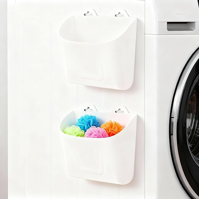Novabright 2 Pack Magnetic Lint Bin for Laundry Room Trash Silicone Can for Dryer Kitchen Fridge, or Other Metal Surface Organizer Box(White)