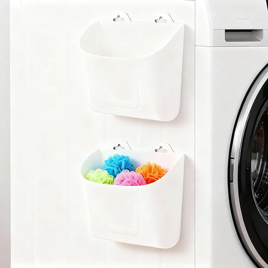 Novabright 2 Pack Magnetic Lint Bin for Laundry Room Trash Silicone Can for Dryer Kitchen Fridge, or Other Metal Surface Organizer Box(White)