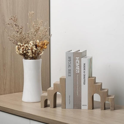 Natural Marble Book Ends for Shelves, Decorative Stone Bookends for Heavy Books, Aesthetic Castle Book Holder/Stopper for Chic Home, Office, or Library Decor, Ideal for Any Bookshelf, Set of 2