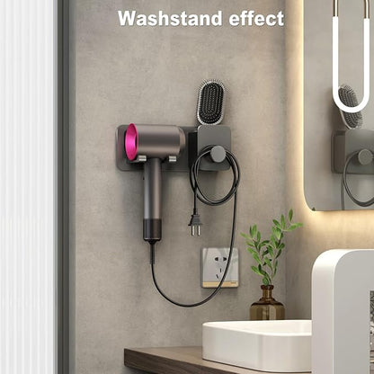 Voldra Hair Dryer Holder Wall Mounted, Self-Adhesive Blow Dryer Organizer Hair Brush Holder Wall Mount with Plug&Cord Organizer for Bathroom 1 Pack(Gray)