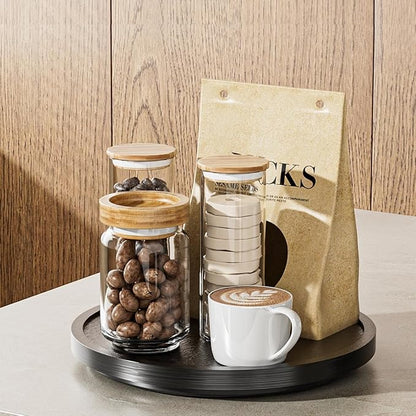LAMU 11'' Wood Lazy Susan Organizer Turntable for Cabinet, Lazy Susan for Table Top, Pantry, Kitchen, Bathroom, Countertop, Rotating Spice Organizer, Vanity Decor Tray, Pine Wood, Black