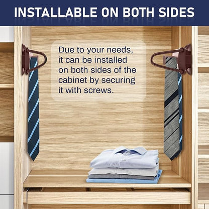 Sliding Tie Racks for Closet, 20 Tie Hanger for Men Pull Out Belt Hanger for Closet Storage Organizer with Slider, Side Mount Closet Holder Rail with 20 Hooks for Scarves Ties Belts(Brown)