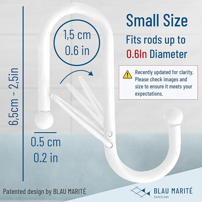 Blau Marité 10-Pack Metal S Hooks for Hanging – Heavy-Duty S-Shaped Hooks with Safety Buckle – Fits Bars up to 0.6 in – Anti-Drop Hooks for Kitchen, Pot Racks & Towel Bars – White (Small)
