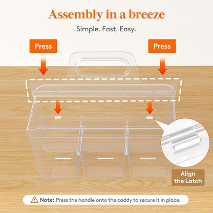 Lifewit 3 Pcs Plastic Caddy Organizer with Handle, Portable Art Supply Storage for Craft Supplies, Cosmetics, Holds Pencil, Crayon, Brushes, Hair Product, Dorm Shower Caddy, Clear, 25 x 15x 17cm