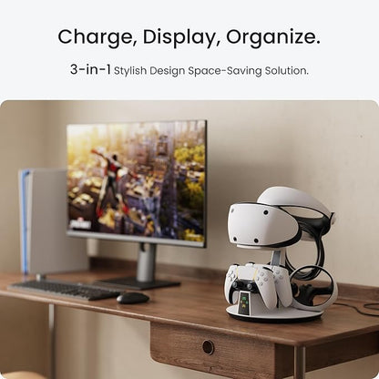 KIWI design D2 3-in-1 Controller Charging Station for PSVR2 and PS5 with VR Display Stand and LED-Charging Indicator