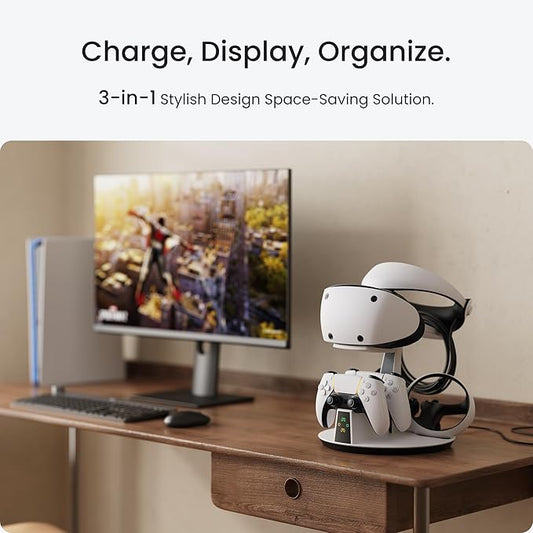 KIWI design D2 3-in-1 Controller Charging Station for PSVR2 and PS5 with VR Display Stand and LED-Charging Indicator
