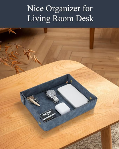 CASIRENA Father's Day Gifts Faux Leather Valet Tray Organizer for Men - Catch-All Tray for Entryway Table Key, Wallet, Watch, Coin Change, Phone, Dresser EDC Dump Jewelry, Bedside Nightstand Desk-top