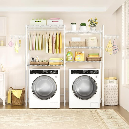 Ulif U6 Clothes Drying Rack, 5-Tier Over Washer and Dryer Laundry Room Storage and Organizer, Heavy-Duty Space Saver, 65.3" W x 13.4" D x 77.5" H, White