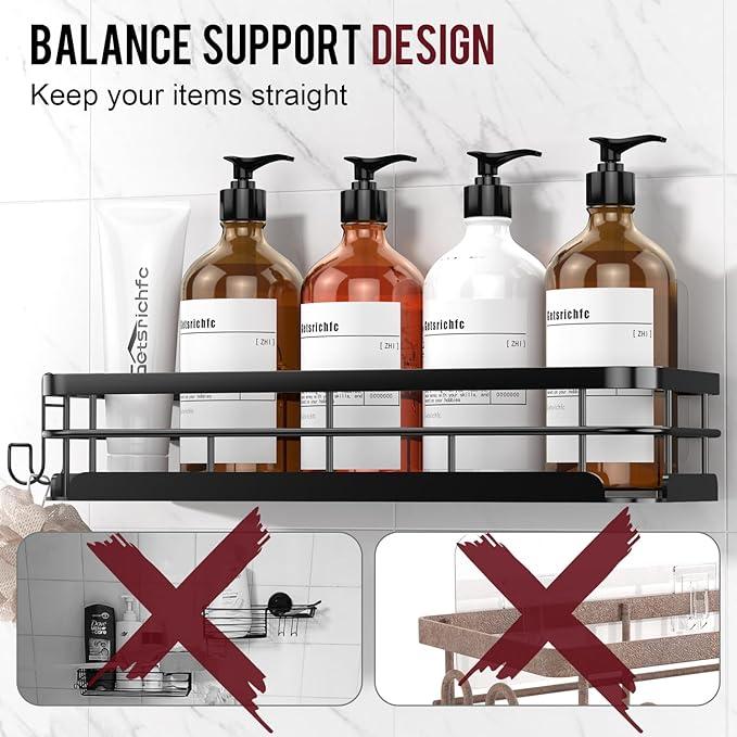 Getsrichfc Large Capacity Shower Caddy, Heavy-Duty Adhesive Shower Organizers with Custom Aesthetic Design Soap, No Drilling Corner Shower Shelves, 5 Hooks for Bathroom Accessories, 3 Pack