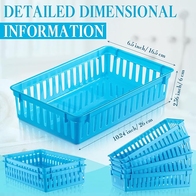 Wenqik Set of 12 Plastic Baskets for Organizing 10.24 x 6.5 x 2.36 Inch Rectangular Trays Plastic Organizer Bins Rectangle for Desk Organization (Blue)
