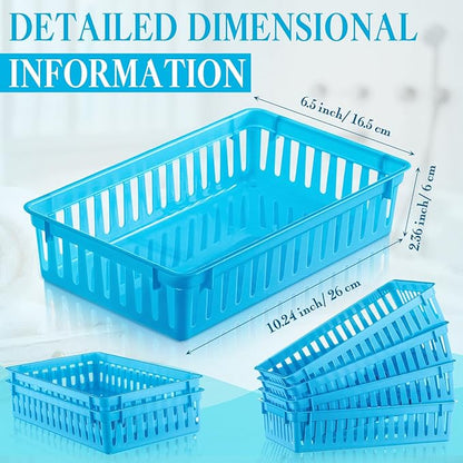 Wenqik Set of 12 Plastic Baskets for Organizing 10.24 x 6.5 x 2.36 Inch Rectangular Trays Plastic Organizer Bins Rectangle for Desk Organization (Blue)