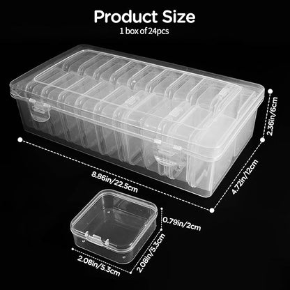 24Pack Bead Organizer Box With Hinged Lid - Clear Bead Storage Containers for Organizing DIY Jewelry Craft and Bracelet Making - Mini Plastic Bead Box (24Pack 2.15 X 2.15 X 0.8inch)
