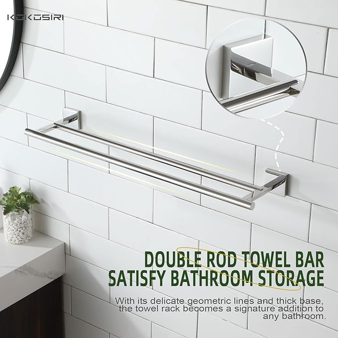 KOKOSIRI Bath Towel Bars Bathroom Double Towel Holder Rack for Toilet Kitchen 24 Inch Necklace Holder Chrome Stainless Steel B5005CH-L24