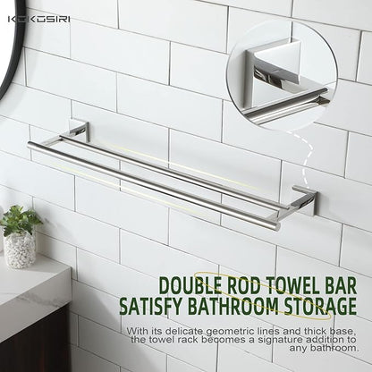 KOKOSIRI Bath Towel Bars Bathroom Double Towel Holder Rack for Toilet Kitchen 24 Inch Necklace Holder Chrome Stainless Steel B5005CH-L24