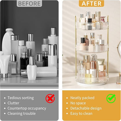360° Rotating Makeup Organizer, Large Capacity Skincare Organizer, 3 Tier Cosmetic Skin Care Perfume Dresser Organizer, Fits Cosmetics, Perfume, Skin Care, Lipstick