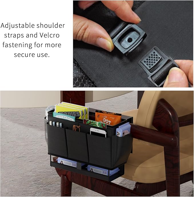 Frjjthchy Bedside Caddy, Bed Organizer with 11 Pockets and Power Strip Holder,Versatile Bedside Storage Caddy for Home,Dorm,Bunk,Hospital,Crib Bed (Black)