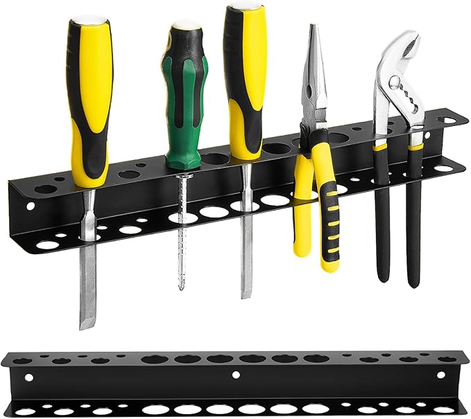 Screwdriver Organizer, Pliers Rack, Heavy Duty Wall Mounted Tool Storage Rack, Hand Tools Organizer, Metal Storage Rack for Garage Workshop Workbench Tool Chest Cart, Black Color 15.75 Inch(2 packs)