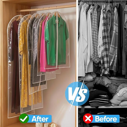 40” All Clear Garment Bags for Travel - PEVA Waterproof Suit Cover with Zipper for Hanging Clothes, Dresses, Coats - Durable Dresser for Closet Storage, Dustproof & Moisture Resistant - 40''/2 Pack