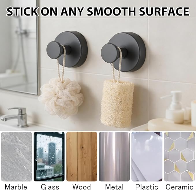 HESUSLA Suction Cup Hooks for Wreaths on Glass,2025 New Model No-Drill Suction Cup Hooks,Wreath Hangers for Front Doors,Metal Towel Hooks for Showers Bathrooms Mirrors(2 Pack,Gray)