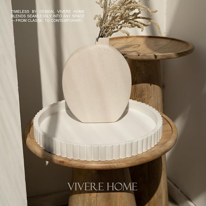 Vivere Home 13-Inch Round Coffee Table Tray - Concrete Round White Decorative Tray for Coffee Table Decor - Table Centerpieces Kitchen Island Trays Decorative Trays - Dining Room Tray White